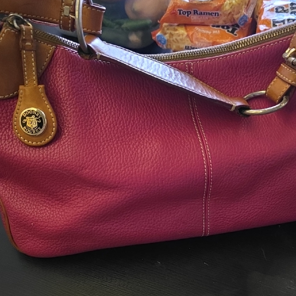 Dooney & Bourke Magenta and Tan Shoulder Bag